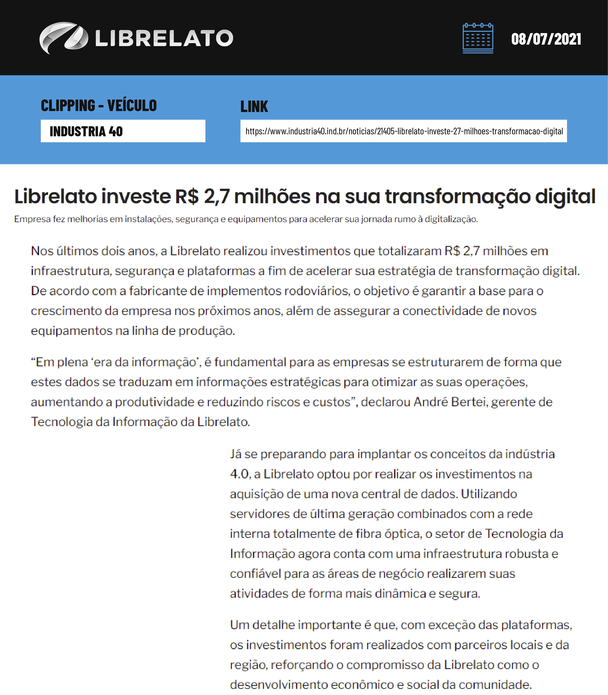 Librelato investe R$ 2,7 milhões na sua transformação digital