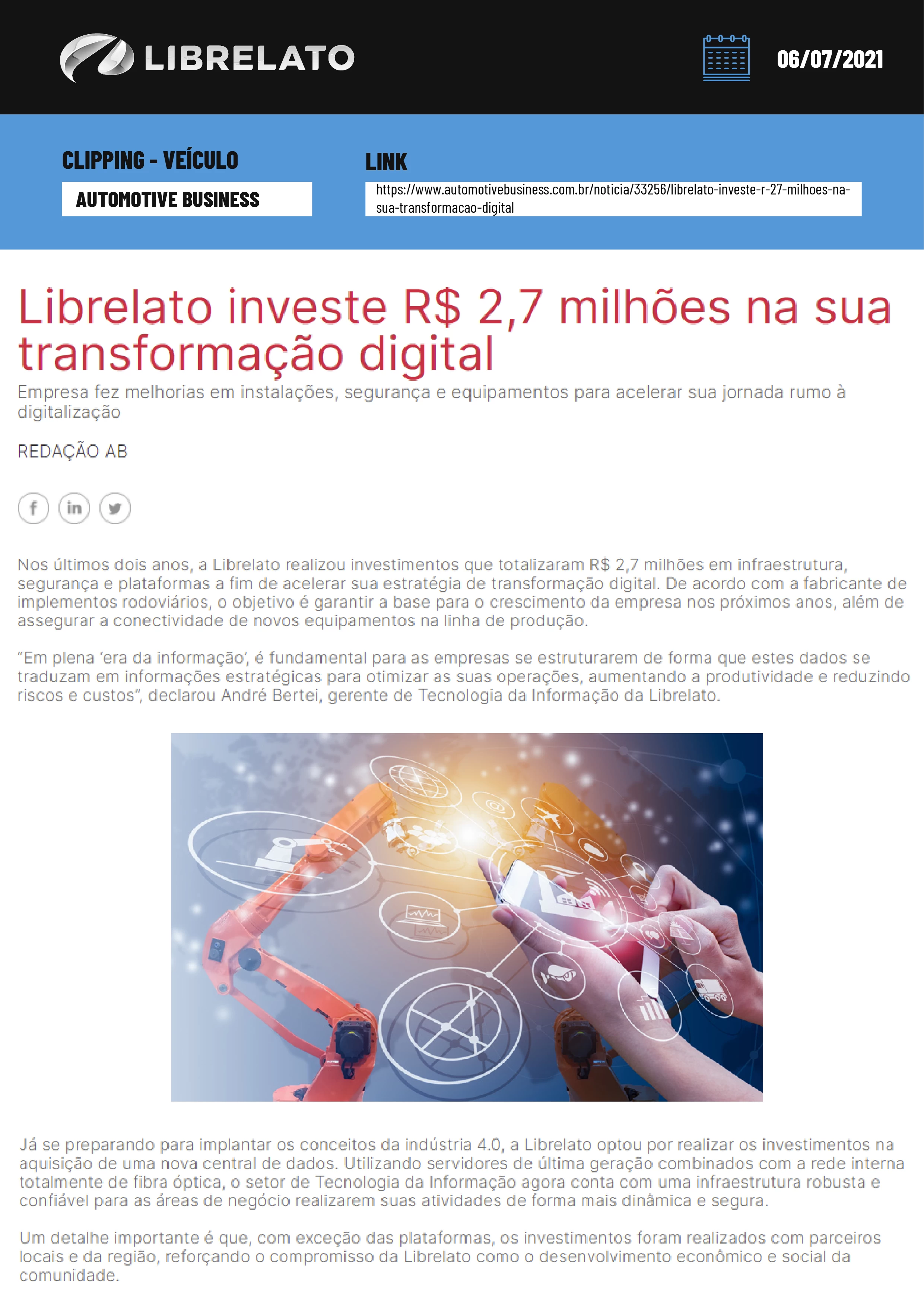 Librelato investe R$ 2,7 milhões na sua transformação digital